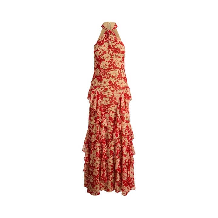 Lauren By Ralph Lauren Women's Red Georgette Halter Gown - Size 12