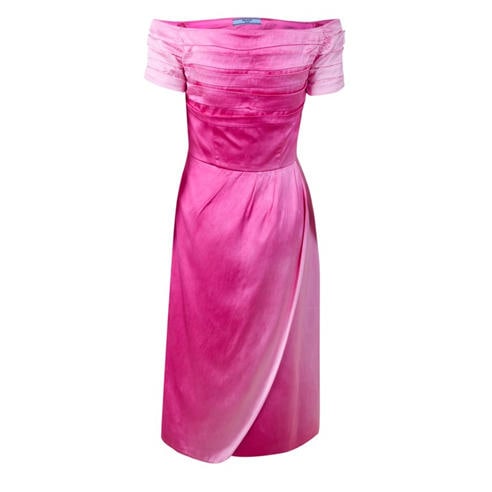 PRADA - Women's Midi Bardot Neck Viscose A Line Dress