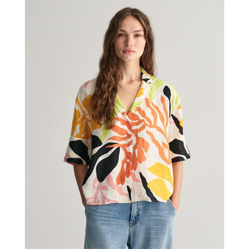 Gant - Relaxed Fit Palm Print Linen Short Sleeve Shirt