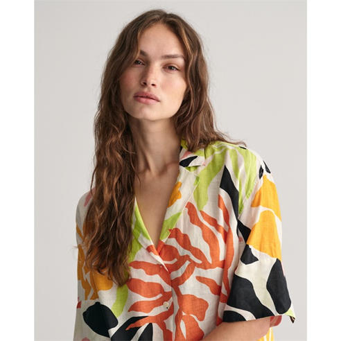 Gant - Relaxed Fit Palm Print Linen Short Sleeve Shirt
