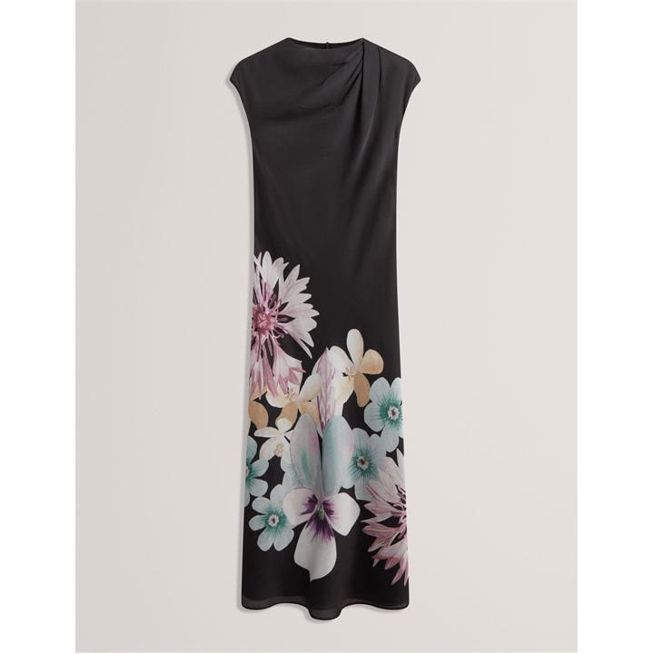 Ted Baker Women's Black Drape Midi Slinky Dress