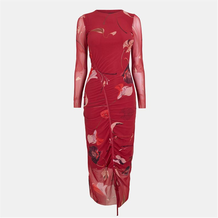Ted Baker Women's Red Mesh Midi Bodycon Dress