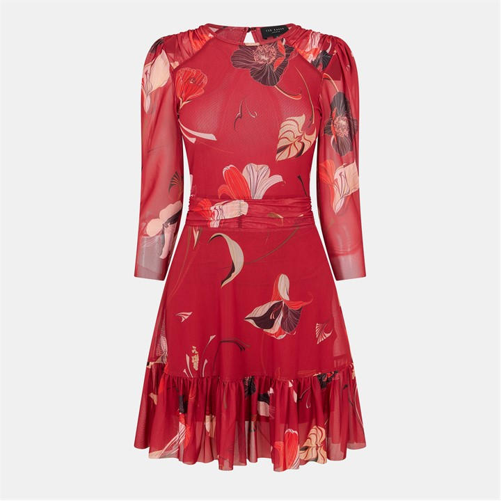 Ted Baker Women's Red Mesh Midi Bodycon Dress