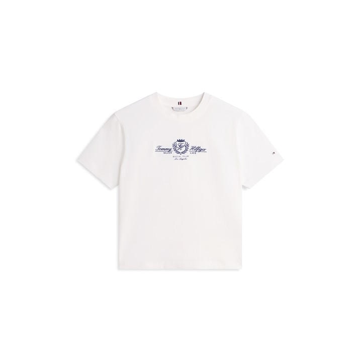 Tommy Hilfiger Women's White Tommy Varsity Cr Tee Ld62