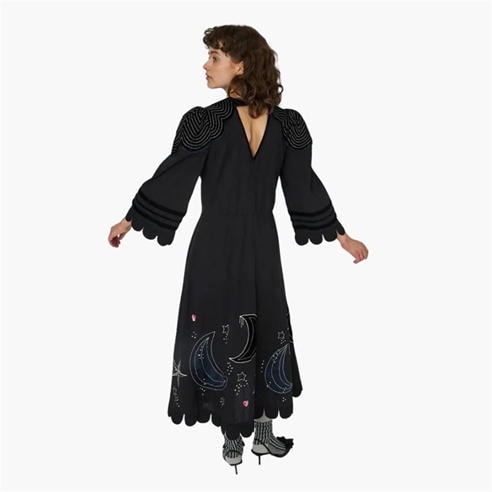 STELLA NOVA - Stella Nova Moon and Star Embroidered Midi Dress - Black
