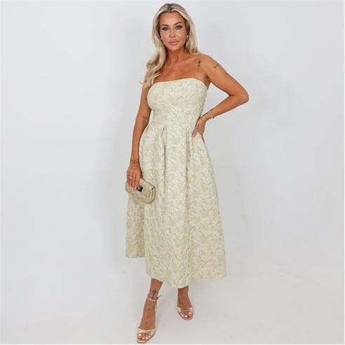 AX Paris - Sage Floral Jacquard Bandeau A-Line Midi Dress