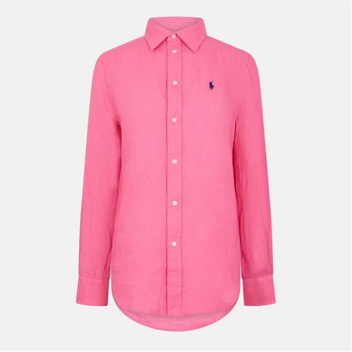 Polo Ralph Lauren Women's Pink Linen Long Sleeve Oxford Shirt - Size 12