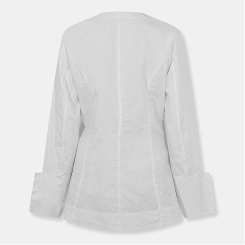 GANNI - Women's Poplin Long Sleeve V-Neck Shirt