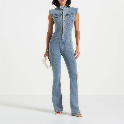 MANIERE DE VOIR - Women’s Wax Coated Denim Jumpsuit