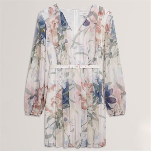 Ted Baker - Ted Baker Floral Pleated Long Sleeve Mini Dress