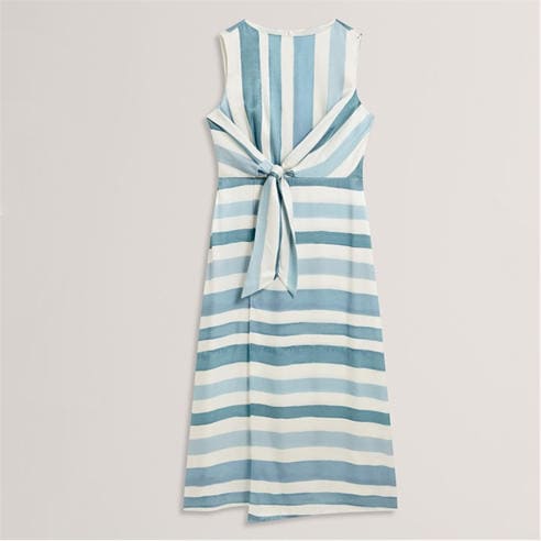Ted Baker - Ted Baker Blue Stripe Tie Front Sleeveless Midi Dress