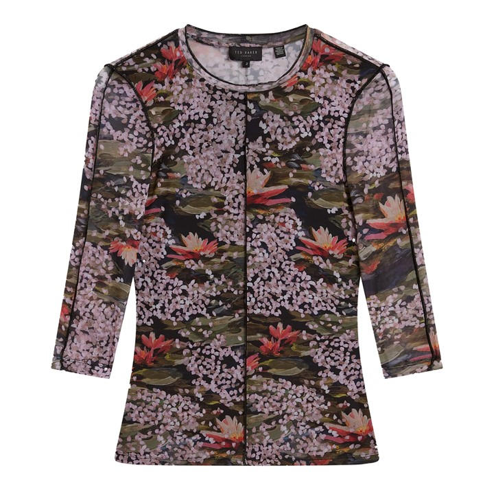 Ted Baker Women's Black Ted Mesh Print Top Ld63