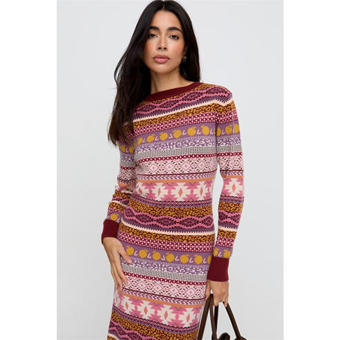 Raffya - Raffya Elvis Longline Folk Jacquard Maxi Dress In Multi