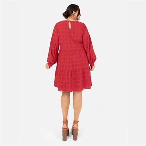 Lovedrobe - Lovedrobe Red Maxi Sleeve Broderie Smock Dress