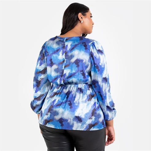 Lovedrobe - Lovedrobe Blue Satin Maxi Sleeve Wrap Top