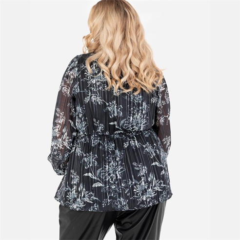 Lovedrobe - Lovedrobe Monochrome Floral Maxi Sleeve Wrap Top