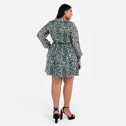 Lovedrobe - Lovedrobe Green Damask Print Smock Mini Shirt Dress