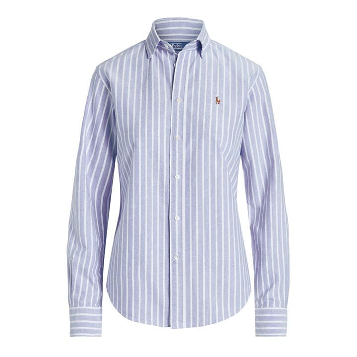 Polo Ralph Lauren Women's Blue Charlotte Stripe Oxford Shirt Size 14