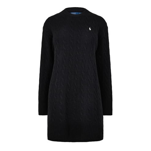 POLO RALPH LAUREN - Women's Wool Long-Sleeve Crew-Neck Midi Jumper Dress