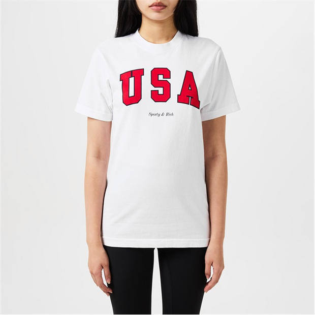 SPORTY AND RICH Usa Varsity T-Shirt,Specials : American Fashion Style Bags On Sale