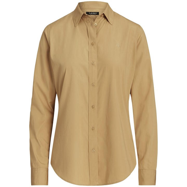 Lauren By Ralph Lauren Women's Brown Featherweight Cotton Shirt Size 14