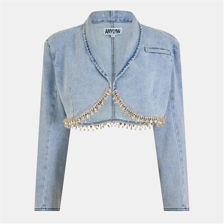 AmyLynn Embellished Denim Jacket – Blue