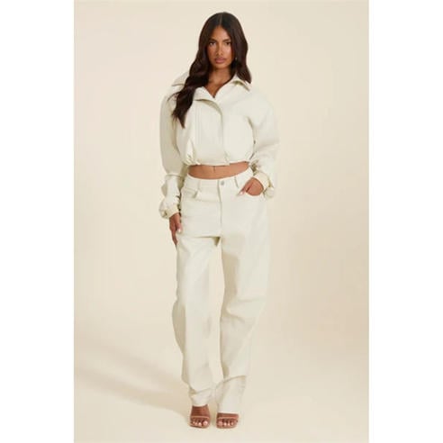 MARS THE LABEL - Women's Funnel-Neck Cropped Concealed Zip Bomber Jacket
