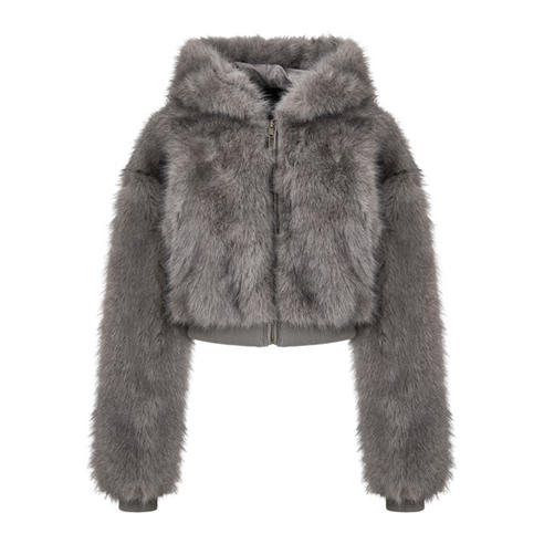 MARS THE LABEL - Womens Monroe Faux Fur Cropped Hooded Teddy Coat