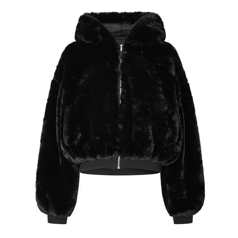 MARS THE LABEL - Women's Hooded Faux Fur Full-Zip Cropped Oversized-Fit Teddy Coat