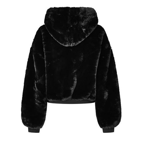 MARS THE LABEL - Women's Hooded Faux Fur Full-Zip Cropped Oversized-Fit Teddy Coat