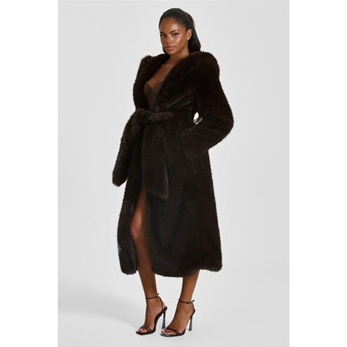 MARS THE LABEL - Women's Maple Faux Fur Hooded Belted Oversized-Fit Teddy Coat