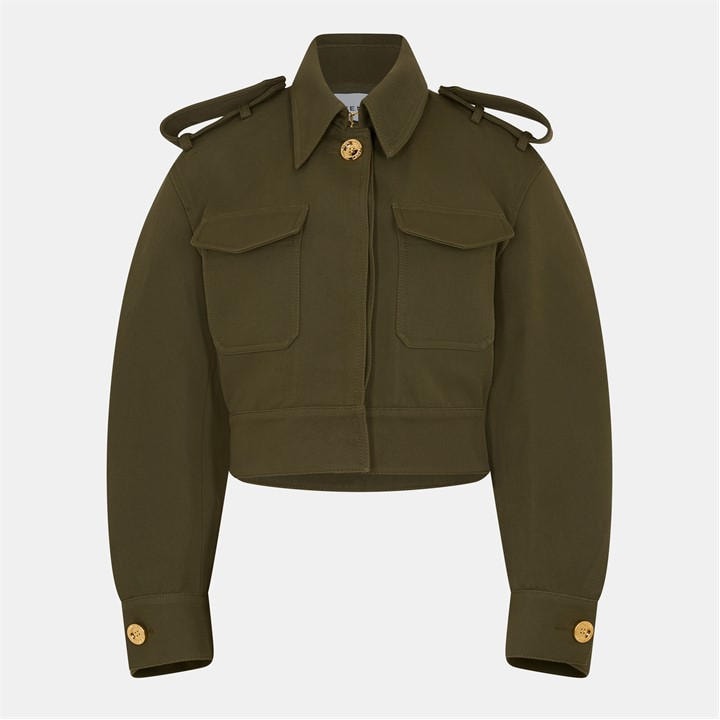 Givenchy Women's Green Cocoon Utility Cotton Cropped Long Sleeve Hybrid Jacket - Size 8