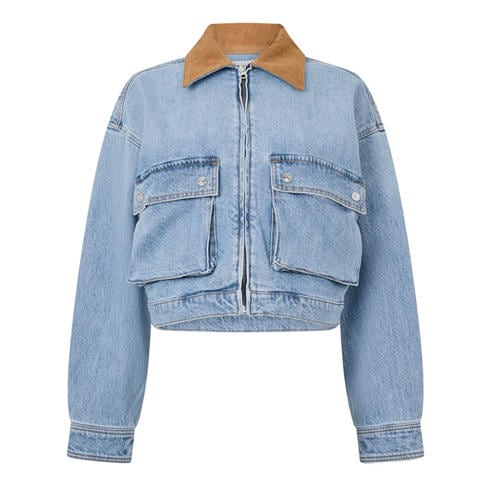 GOOD AMERICAN - Women's Swing Cropped Oversized-Fit Denim Jacket