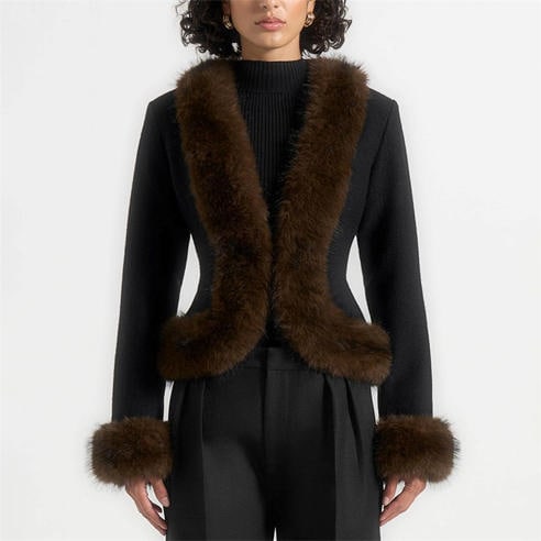 MANIERE DE VOIR - Womens Lina Sculpted Wool & Fur Trim Jacket