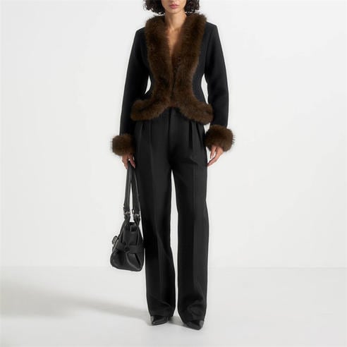 MANIERE DE VOIR - Womens Lina Sculpted Wool & Fur Trim Jacket