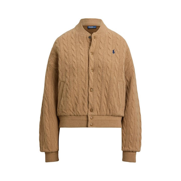 Polo Ralph Lauren Women's Beige American Style Ribbed Trim Bomber Jacket - Size 14