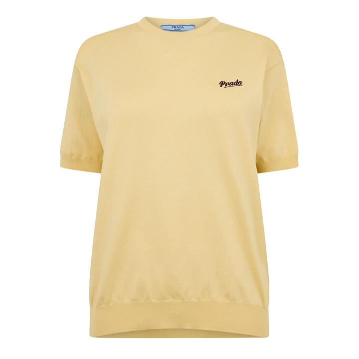 Prada Women's Yellow Silk Short Sleeve Knitted Top