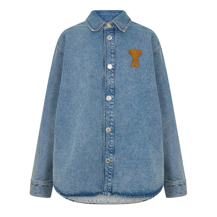 Ami Paris Women's Blue Denim Overshirt - Size 16