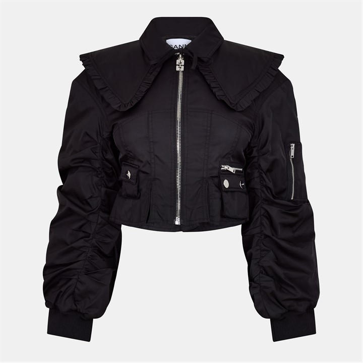 Ganni Women's Black Duchesse Bomber Jacket