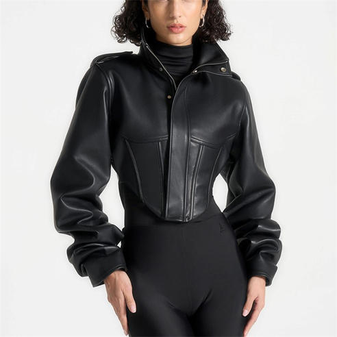MANIERE DE VOIR - Womens Solange Vintage Leather Corset Jacket