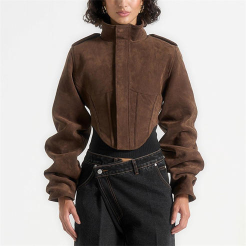 MANIERE DE VOIR - Womens Solange Vintage Leather Corset Jacket