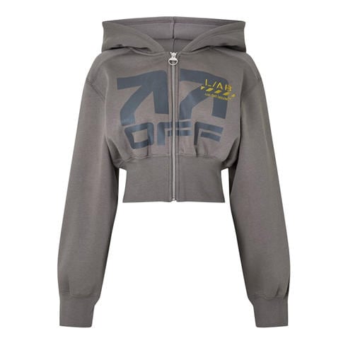 L AB OFF WHITE - Women's Cotton Full-Zip Oversized-Fit Cropped Hoodie