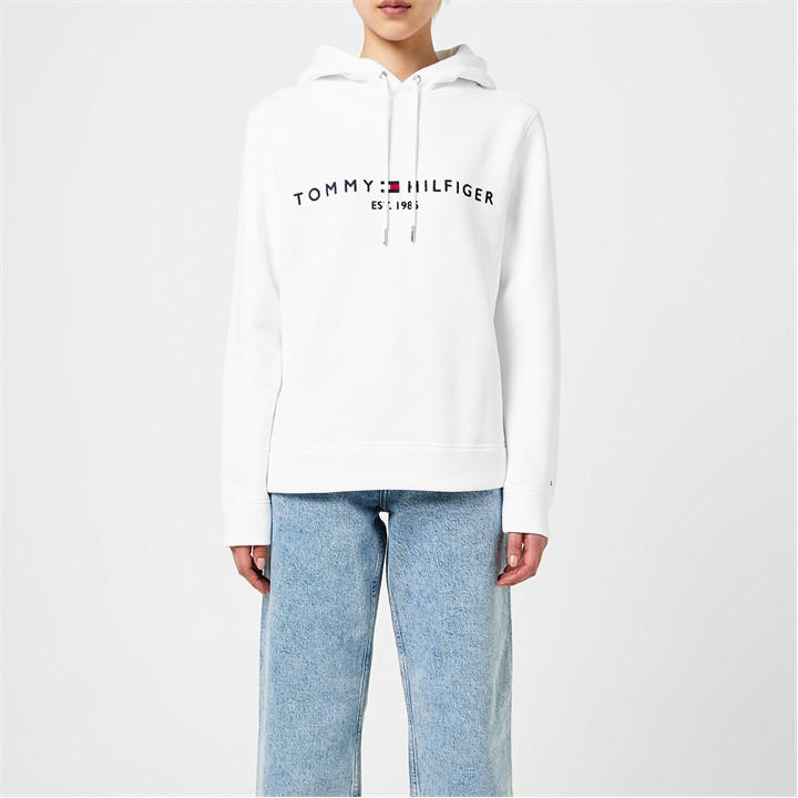 Tommy Hilfiger Women's White Essential Hilfiger Hoodie Size 14