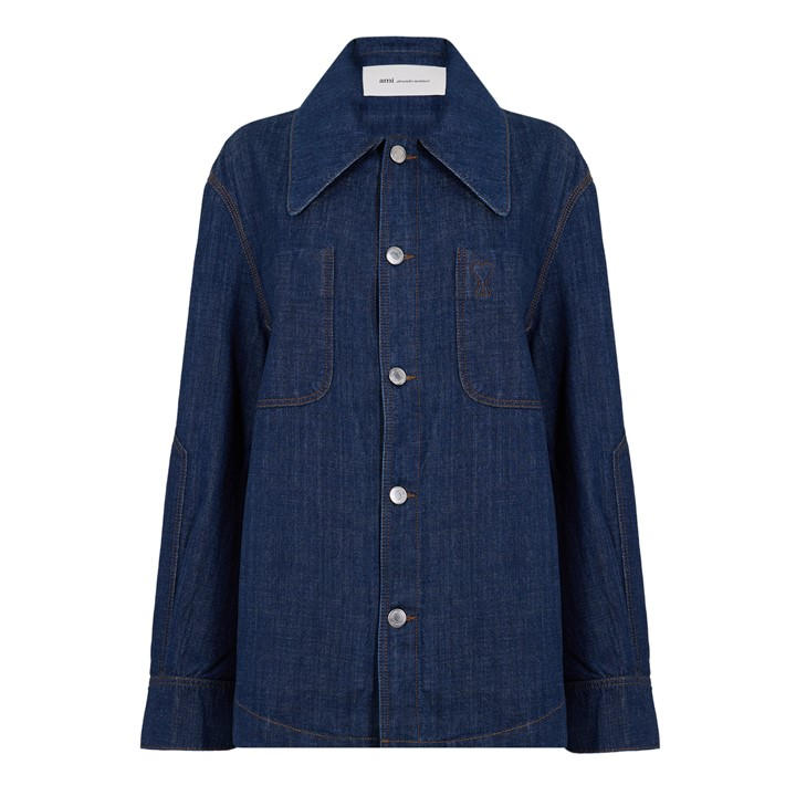 Ami Paris Women's Blue Embroidered Overshirt - Size 12