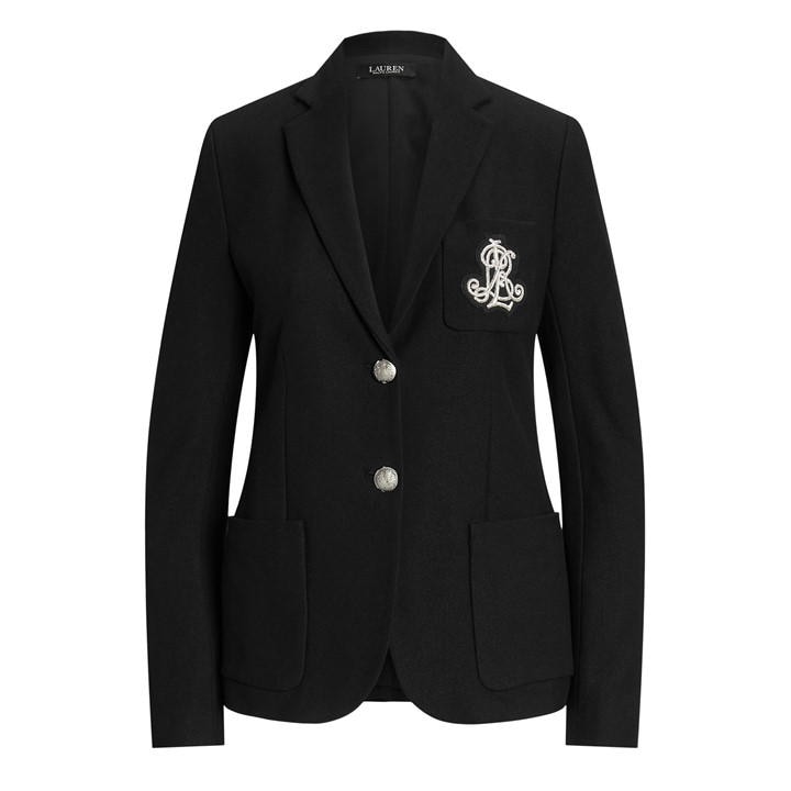 Lauren By Ralph Lauren Women's Black Anfisa Cotton Long Sleeve Monogram Blazer - Size 14