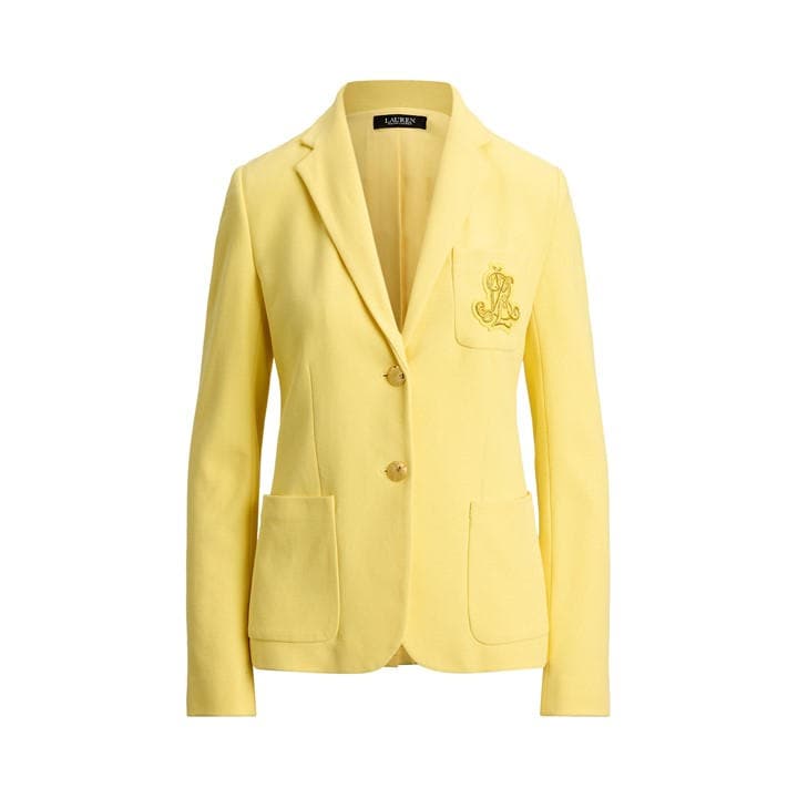 Lauren By Ralph Lauren Women's Yellow Anfisa Cotton Long Sleeve Monogram Blazer - Size 14