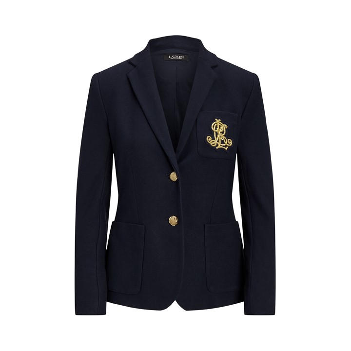 Lauren By Ralph Lauren Women's Blue Anfisa Cotton Long Sleeve Monogram Blazer - Size 8
