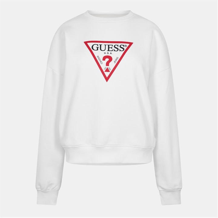 Guess Women's White Triangle Icon Crew Jumper Size 12