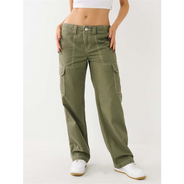 True Religion Women's Green Military Oversized Cargo Trousers 27 L32