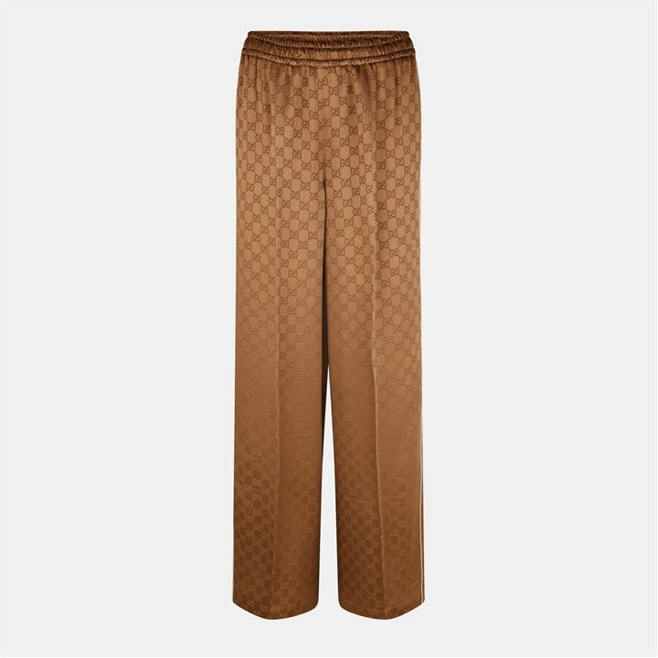 Gucci Women's Brown Gg Jacquard Wide Leg Trousers - Size 12